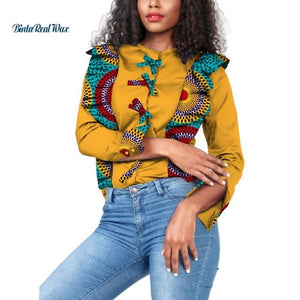 Dashiki Women Draped Bow-tie Button Top Shirts