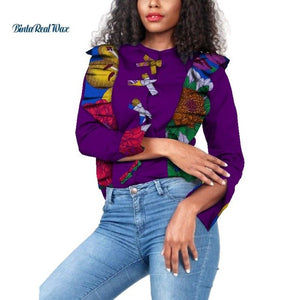 Dashiki Women Draped Bow-tie Button Top Shirts