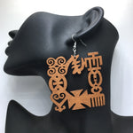 Big Size Adinkra Symbol Wood Earrings