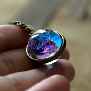 Nebula Galaxy Double Sided Pendant Necklace Glass Art Picture Handmade Statement Necklace