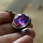 Nebula Galaxy Double Sided Pendant Necklace Glass Art Picture Handmade Statement Necklace