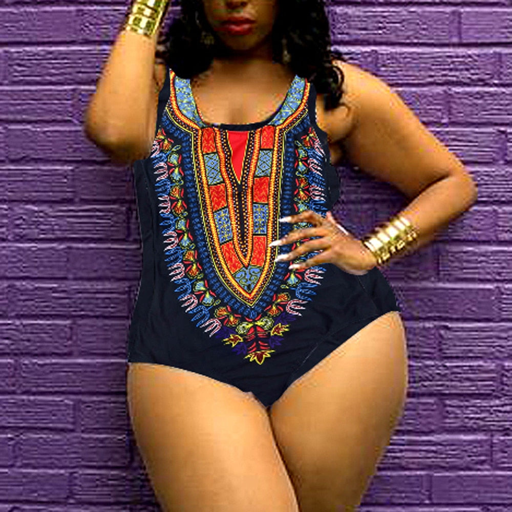 Women Curve Appeal Dashiki Push-Up one piece High waist bikini